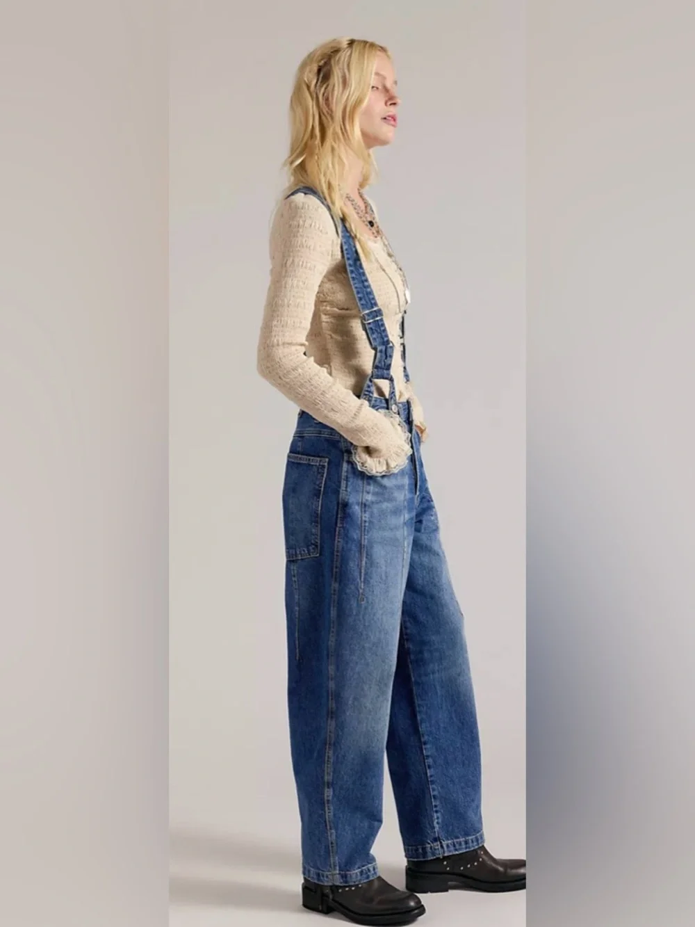 Free People We The Free Berkley Suspender Jeans. NWT. Varsity blues - Picture 11 of 12